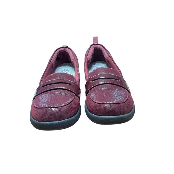 Clarks Cloudsteppers Burgundy Slip-On Shoes Size 8.5M With Patent Accent & Cushi - Picture 11 of 11